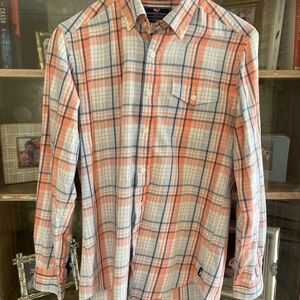 Vineyard Vines Slim Fit Crosby Orange and Light Blue Plaid Button-Down Shirt